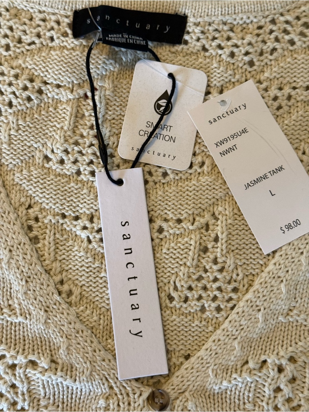 Sanctuary 🌼Cream Crochet Button-Front Tank! ☀️Size L NWT - Picture 4 of 5